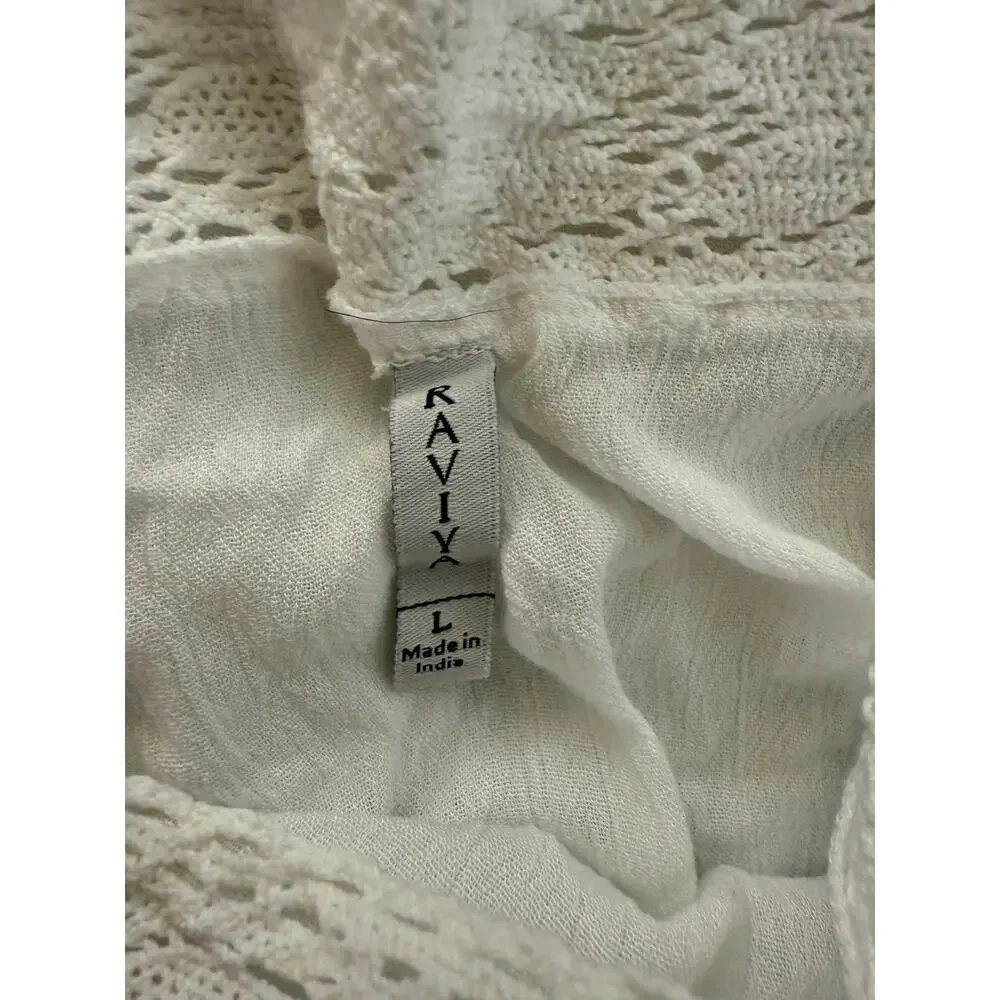 Raviva Women’s‎ Size Large White Maxi Rayon/Cotton Tiered Cottagecore Dress Boho